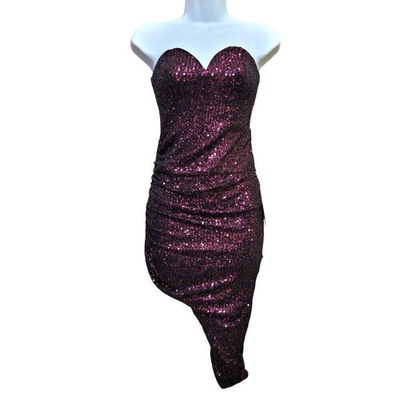 Lulus Dress Purple Sequin Strapless Sweetheart Asymmetrical Bodycon Formal Sz XS - Picture 2 of 13